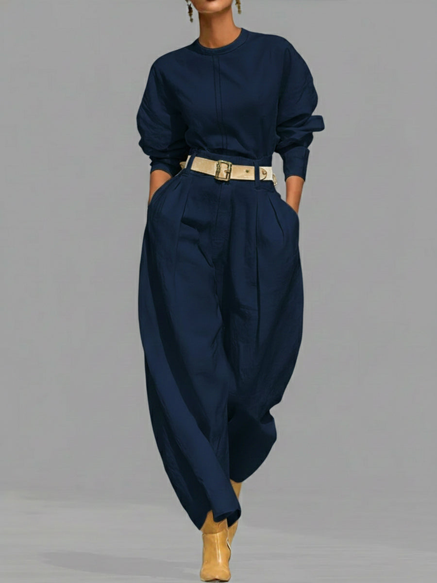 ✨ Free Shipping✨Casual And Cotton Crew-neck Shirt And High-waisted Tapered Trousers