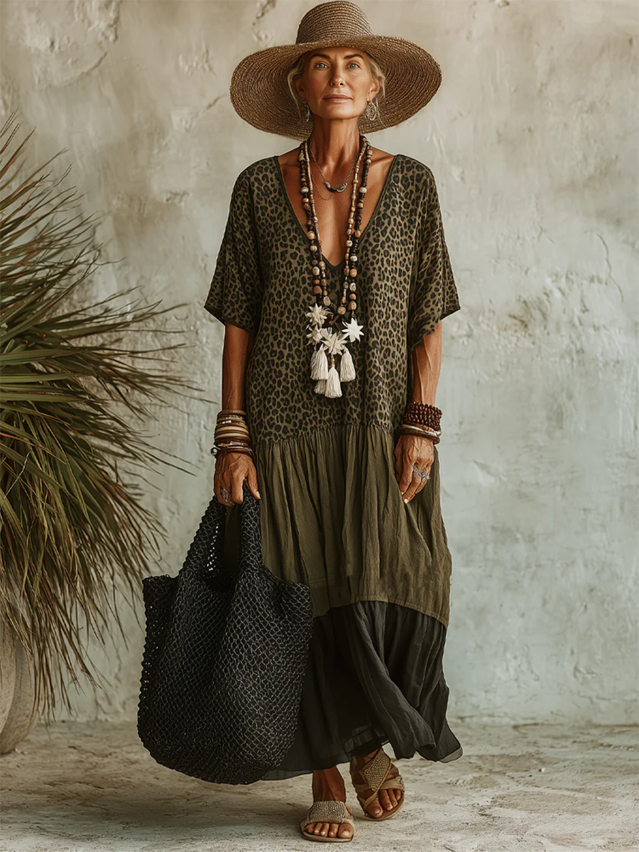 📦📦LAST DAY SAVE 49% ⏰Casual Leopard-print Spliced chiffon & Cotton Dress