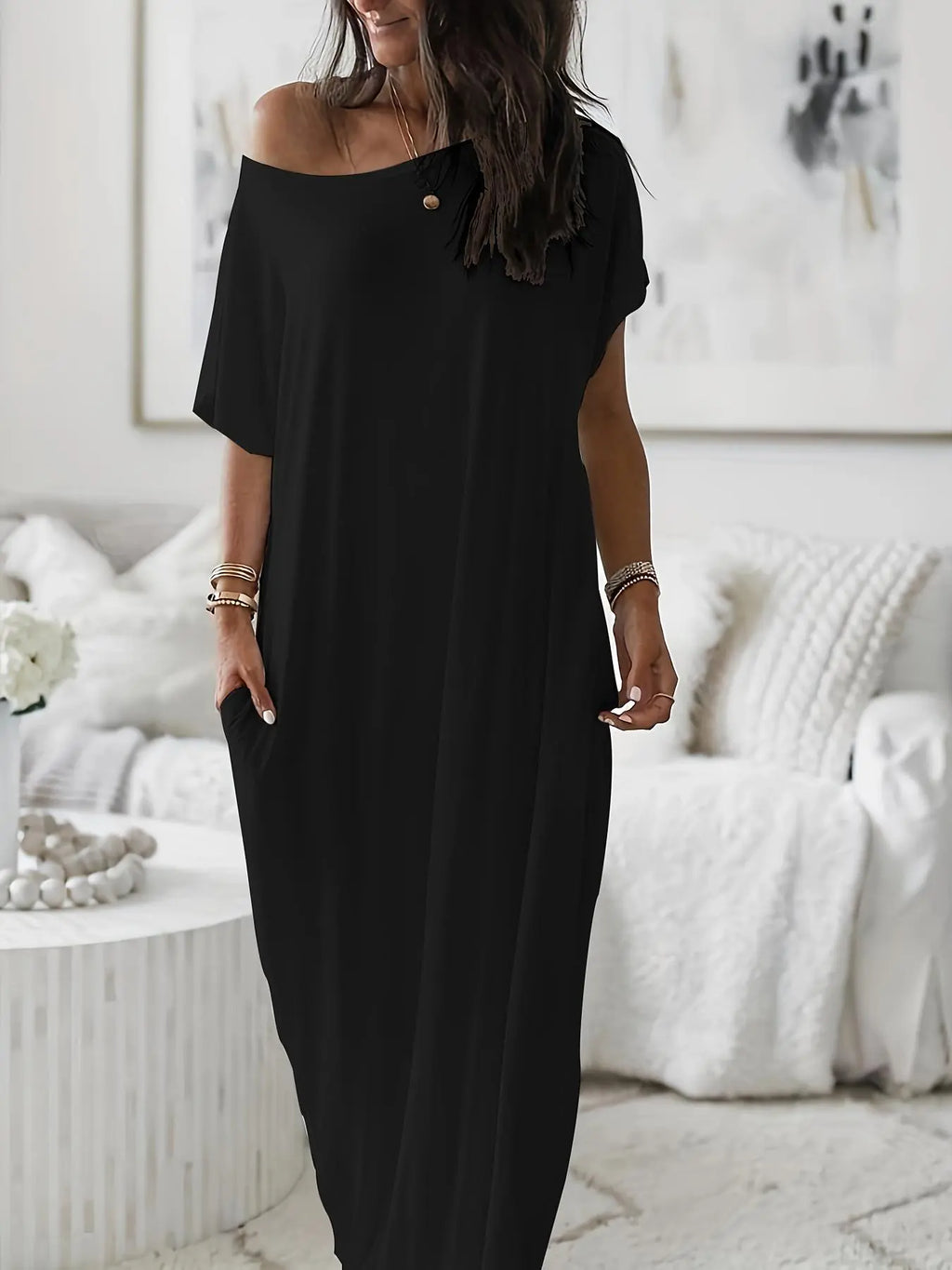 💝💝Women's Solid Color Batwing Sleeve Lounge Dress, Casual Comfy Short Sleeve Nightdress for Daily Wear, Ladies Sleepwear for All Seasons