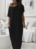 💝💝Women's Solid Color Batwing Sleeve Lounge Dress, Casual Comfy Short Sleeve Nightdress for Daily Wear, Ladies Sleepwear for All Seasons