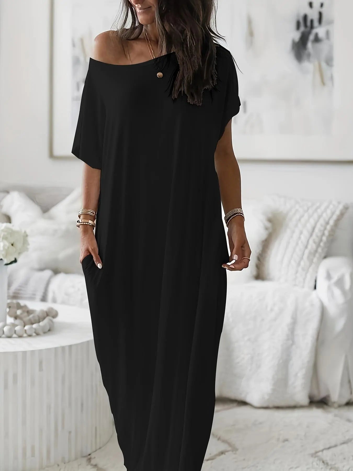 💝💝Women's Solid Color Batwing Sleeve Lounge Dress, Casual Comfy Short Sleeve Nightdress for Daily Wear, Ladies Sleepwear for All Seasons