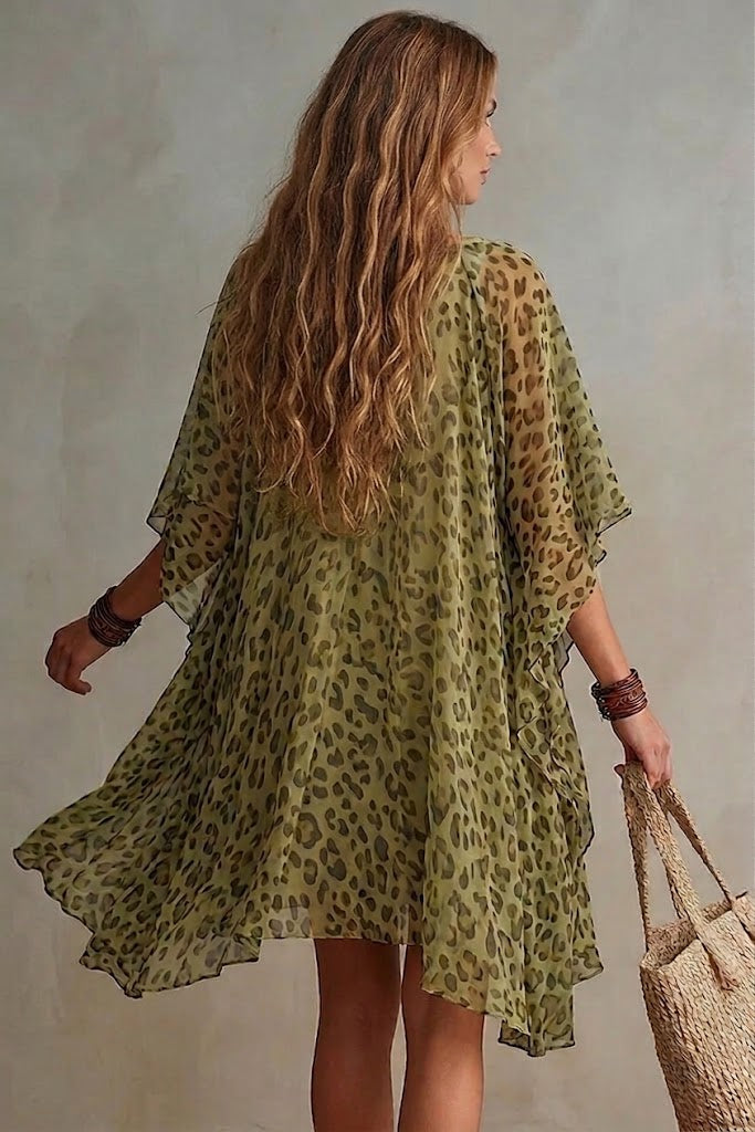 📦📦LAST DAY SAVE 49% ⏰Loose-fitting, Flowy V-neck Leopard Print Chiffon Dress