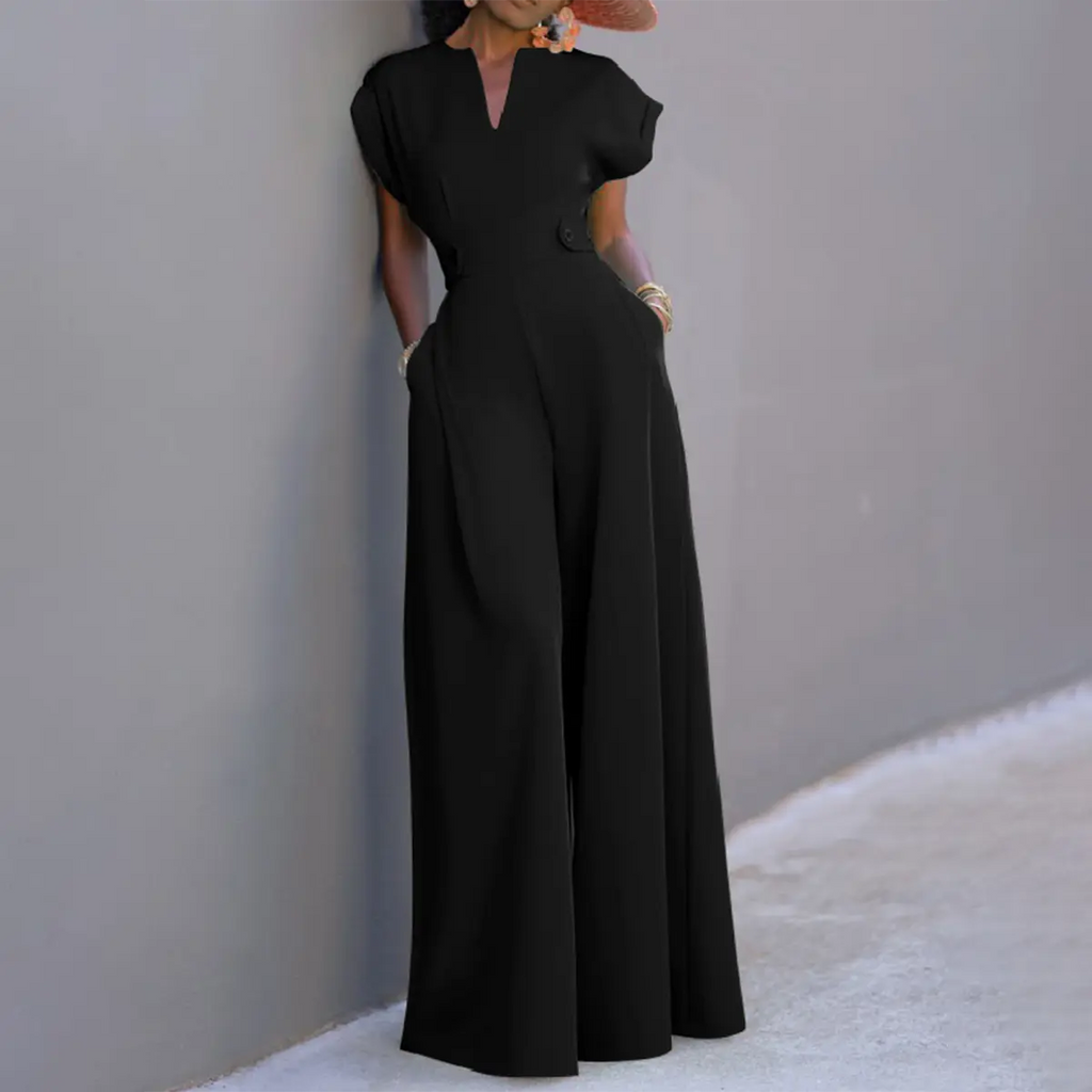 ☀️👗 Women’s Chic V-Neck Wide-Leg Overall – Minimalist Summer Outfit
