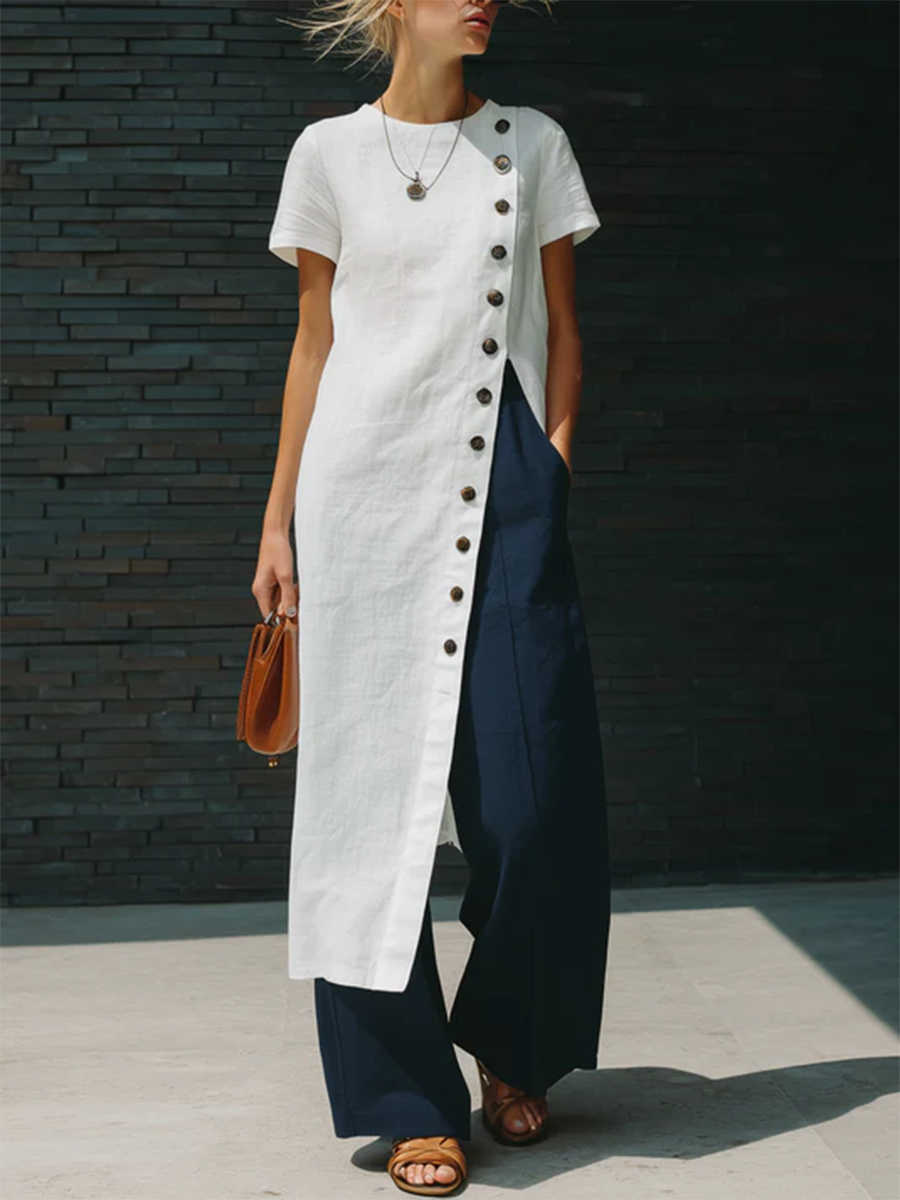 Cozy Artistically Cut Buttons Longline Shirt