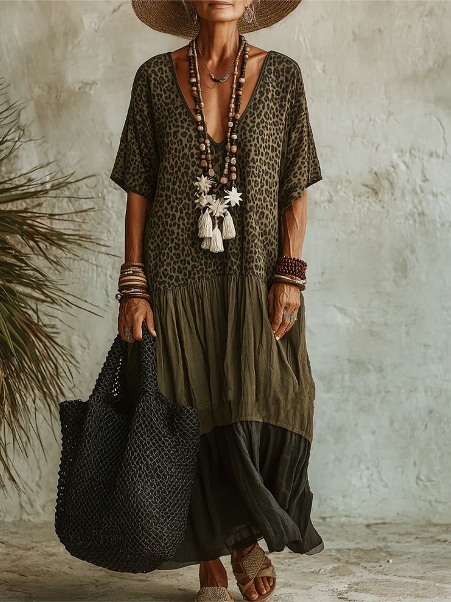 📦📦LAST DAY SAVE 49% ⏰Casual Leopard-print Spliced chiffon & Cotton Dress