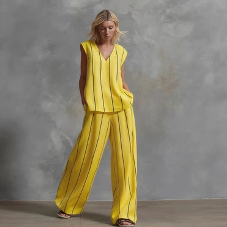 🌷🌷Women’s Sleeveless Striped Top and Full-Length Pants Set