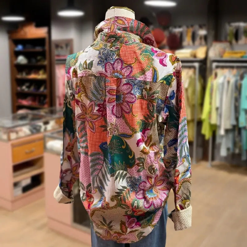 💝💝Cherrybetty Women's Vintage Multi Floral Print Collared Long Sleeve Blouse Going Outfits Blouses 90s Tops