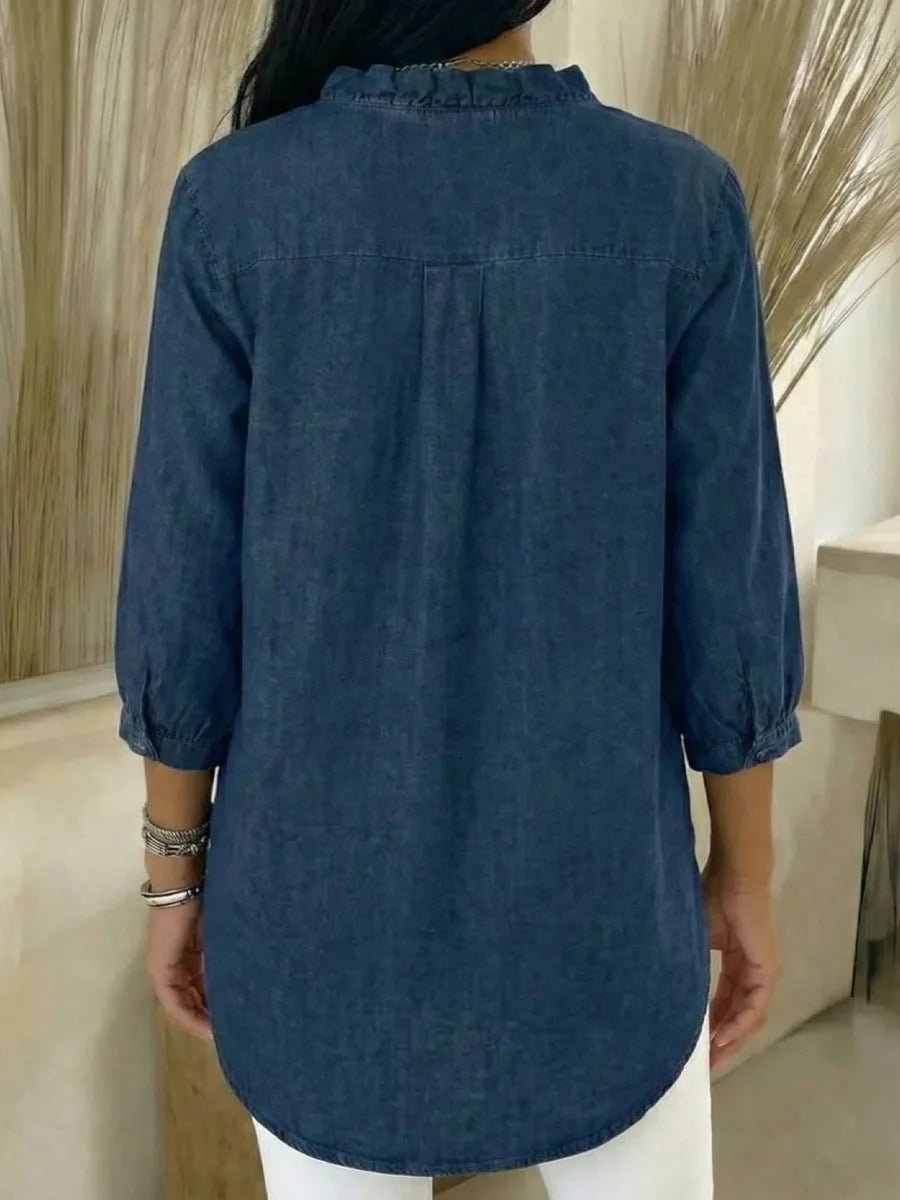 ✨✨Women's Casual Denim V-Neck Ruffled Shirt