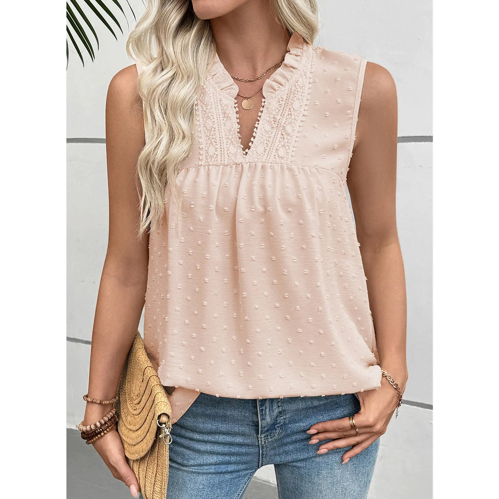 💝💝EVALESS Women's Tank Top Lace Casual V Neck Elegant Swiss Dot Smocked Sleeveless T Shirts Tops 2026 Womenswear Fashion Outfits SummerVibes