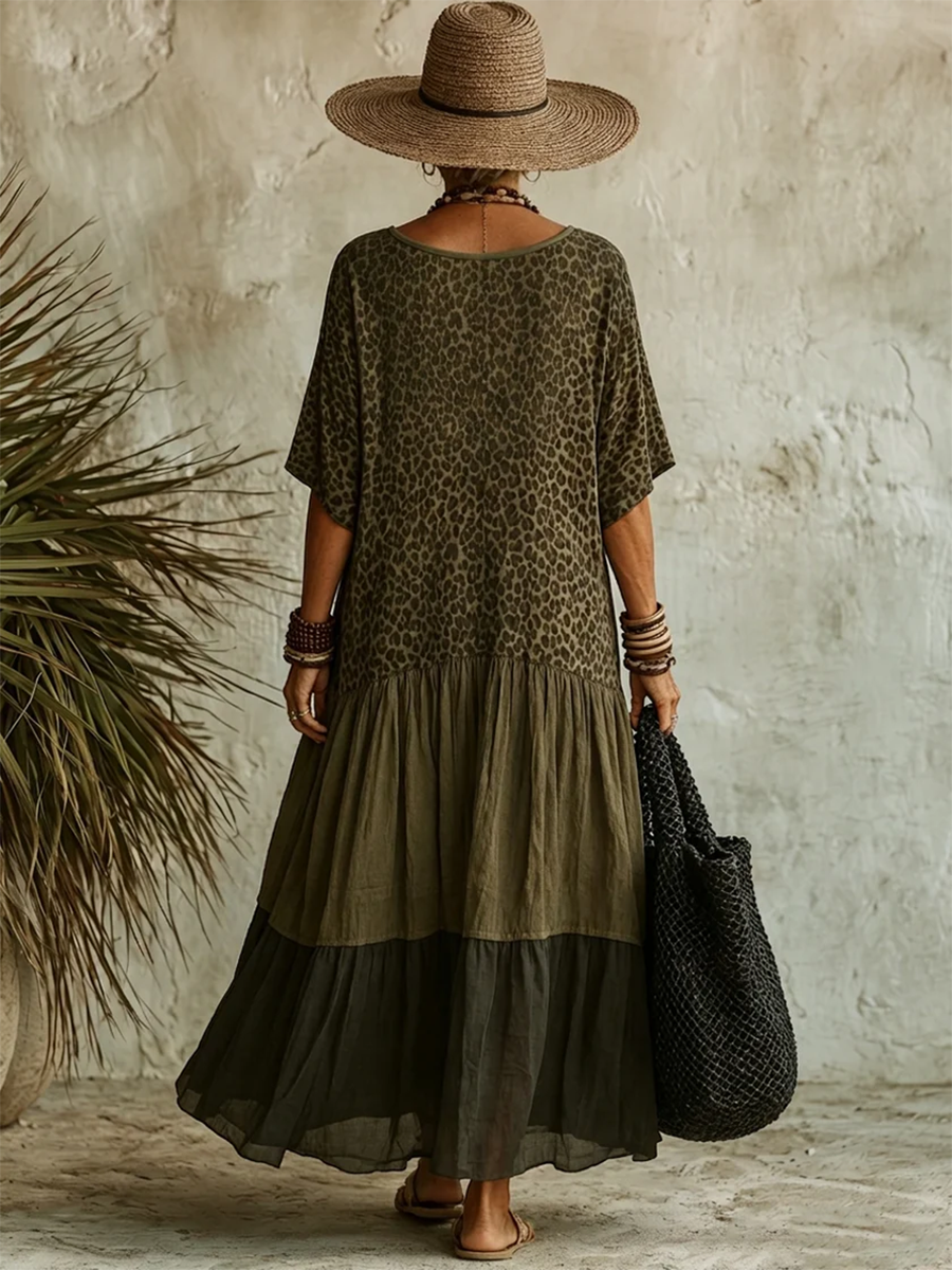 📦📦LAST DAY SAVE 49% ⏰Casual Leopard-print Spliced chiffon & Cotton Dress