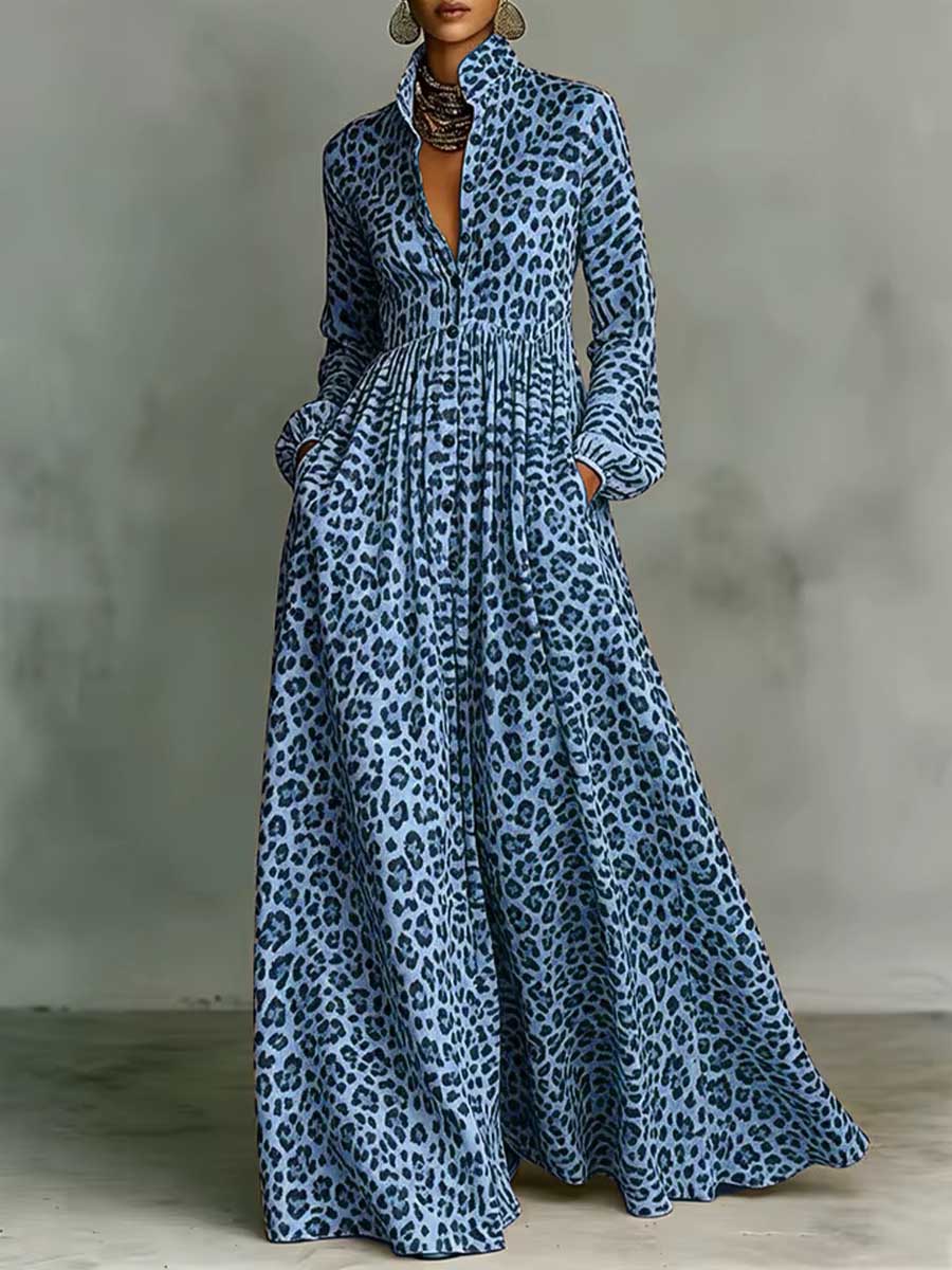 📦📦LAST DAY SAVE 49% ⏰Women's Leopard Print Shirt-collar Long-sleeve Casual Loose A-line Dress