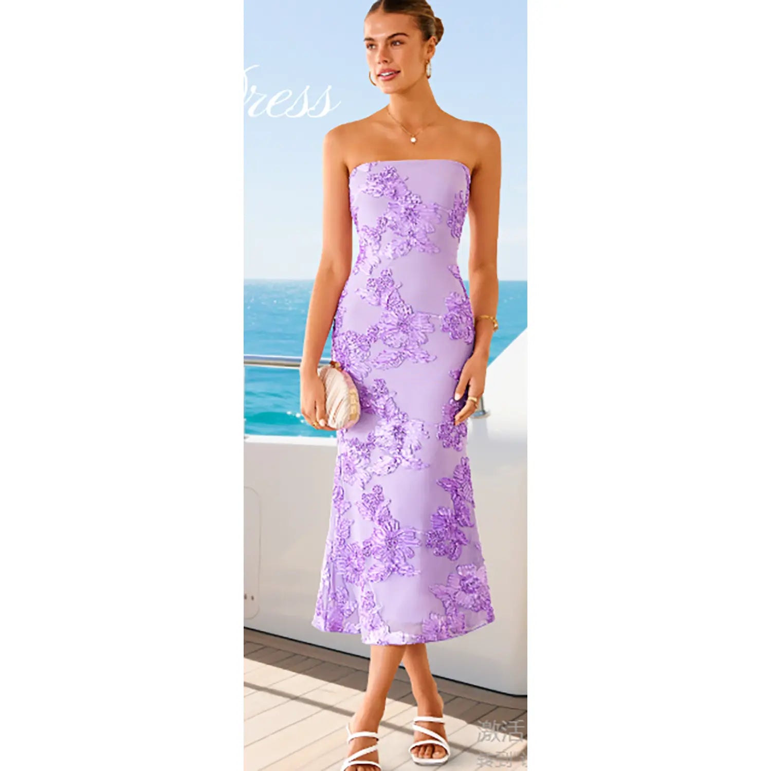 👗✨ Women’s Summer Strapless Floral Midi Dress – Bodycon Party & Wedding 2026 👗✨