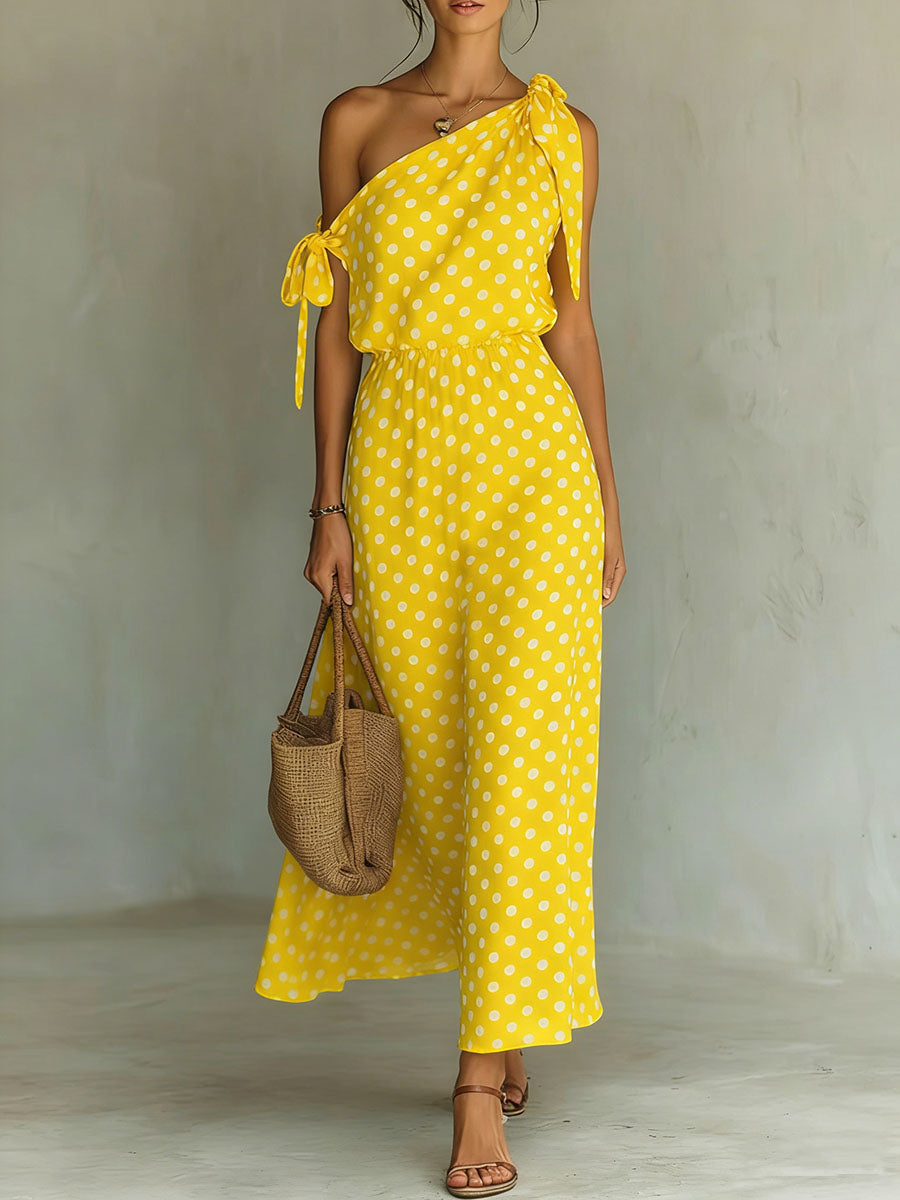 Women's Off-shoulder Sleeveless Casual Loose Polka Dot Print Dress