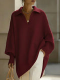 ✨✨Women's Solid Color V-neck Long-sleeved Casual Loose-fitting Knitted Pullover Sweater