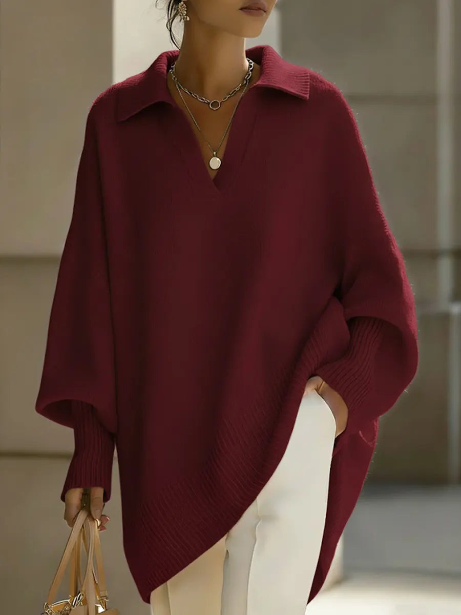 ✨✨Women's Solid Color V-neck Long-sleeved Casual Loose-fitting Knitted Pullover Sweater