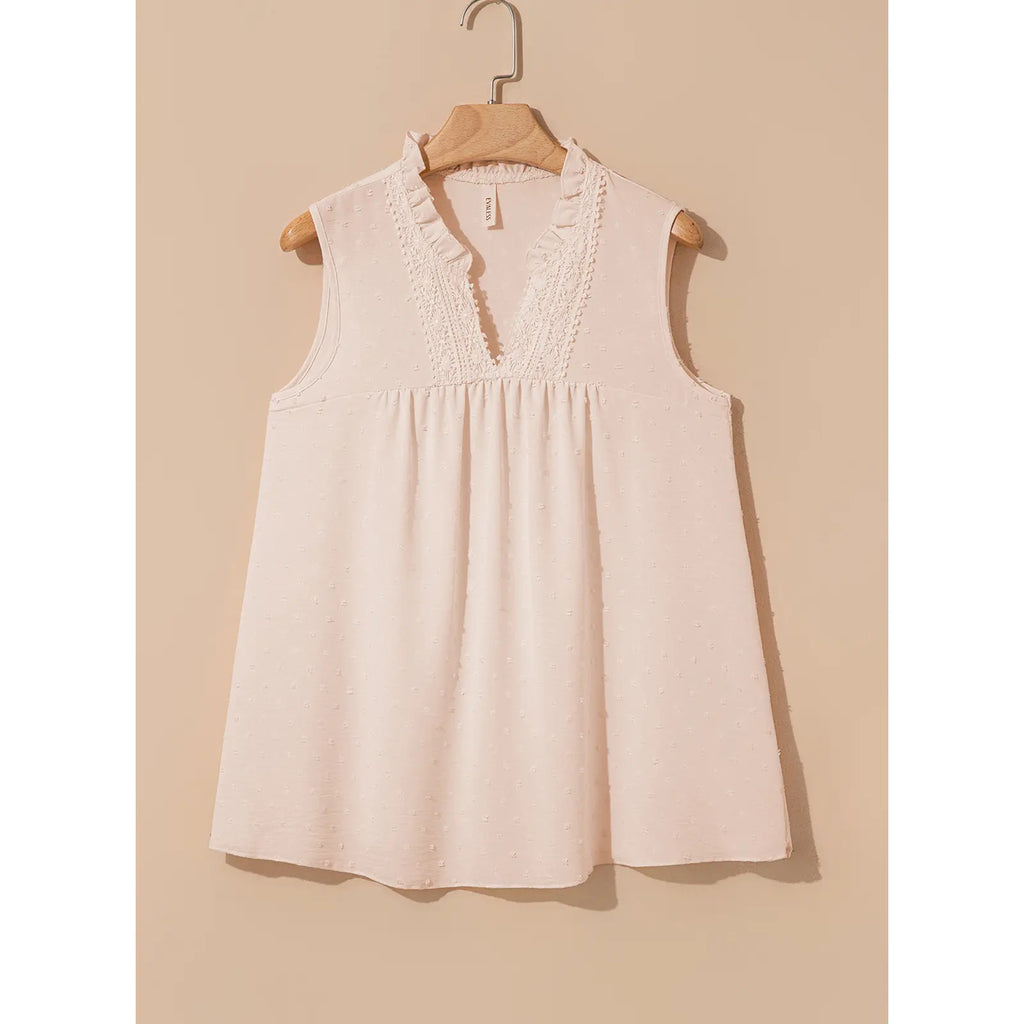 💝💝EVALESS Women's Tank Top Lace Casual V Neck Elegant Swiss Dot Smocked Sleeveless T Shirts Tops 2026 Womenswear Fashion Outfits SummerVibes