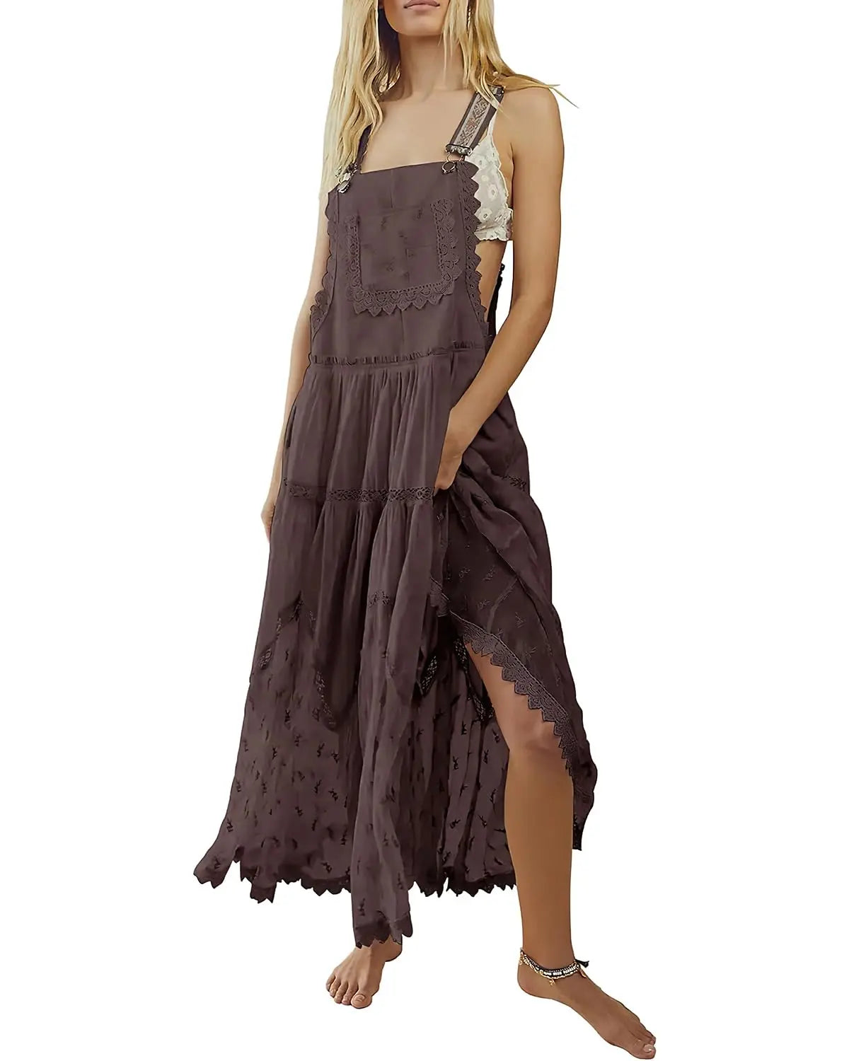 👗✨ Women’s Summer Lace Tulle Maxi Dress – Flared & Adjustable 👗✨