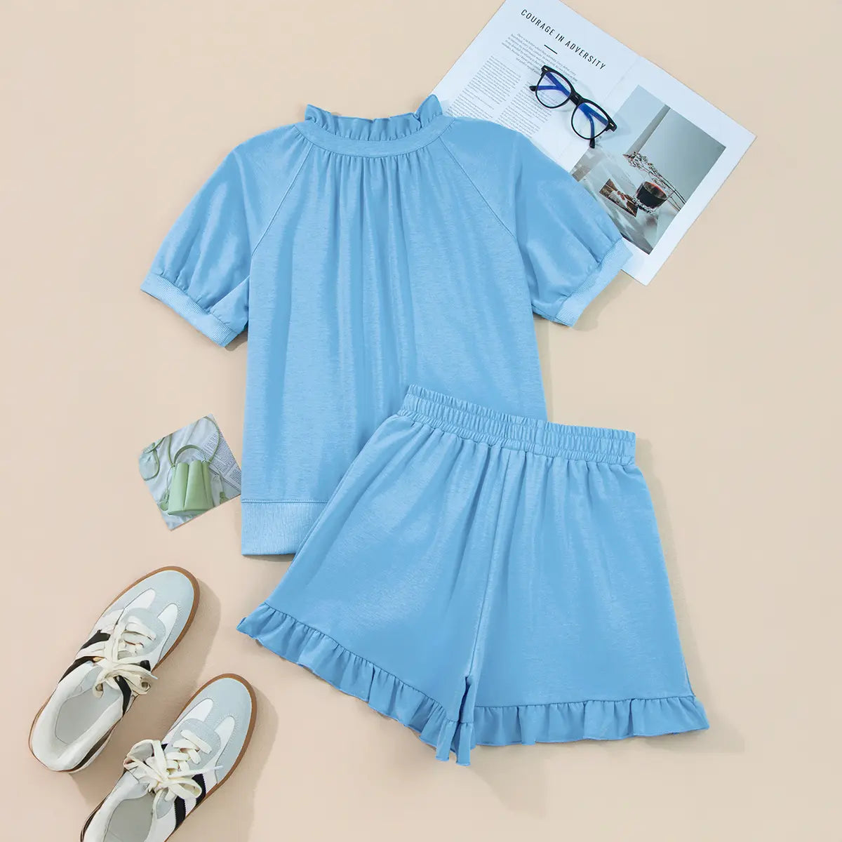 💝💝Shewin 2026 SummerVibes Blouses Women's Knit Fabric Soft With Pockets Ruffle Details for Casual Wear