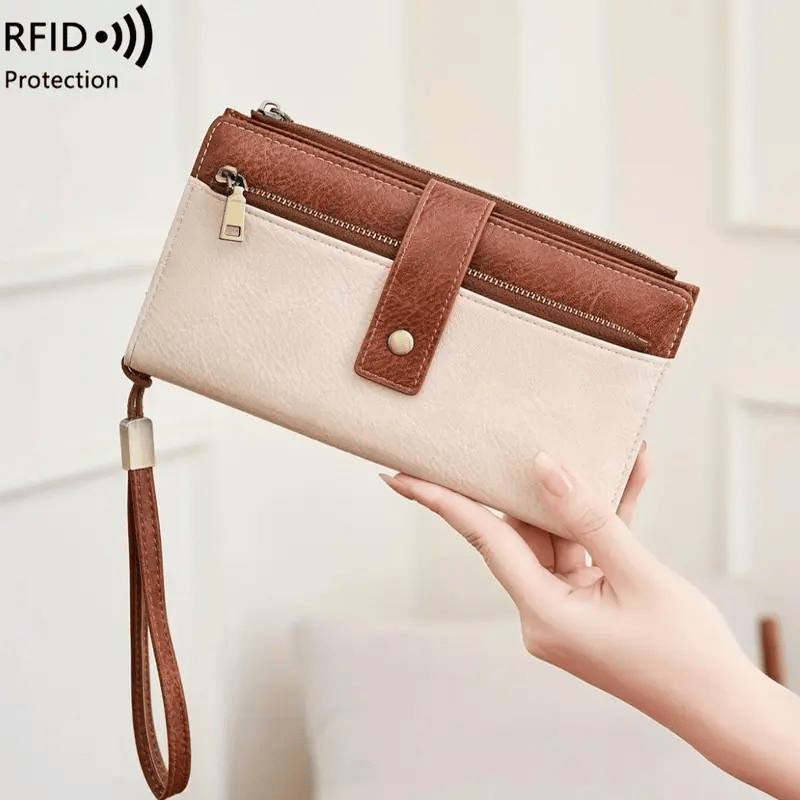 🌷Women's long wallet, stylish clutch, elegant solid color RFID blocking leather wallet👛
