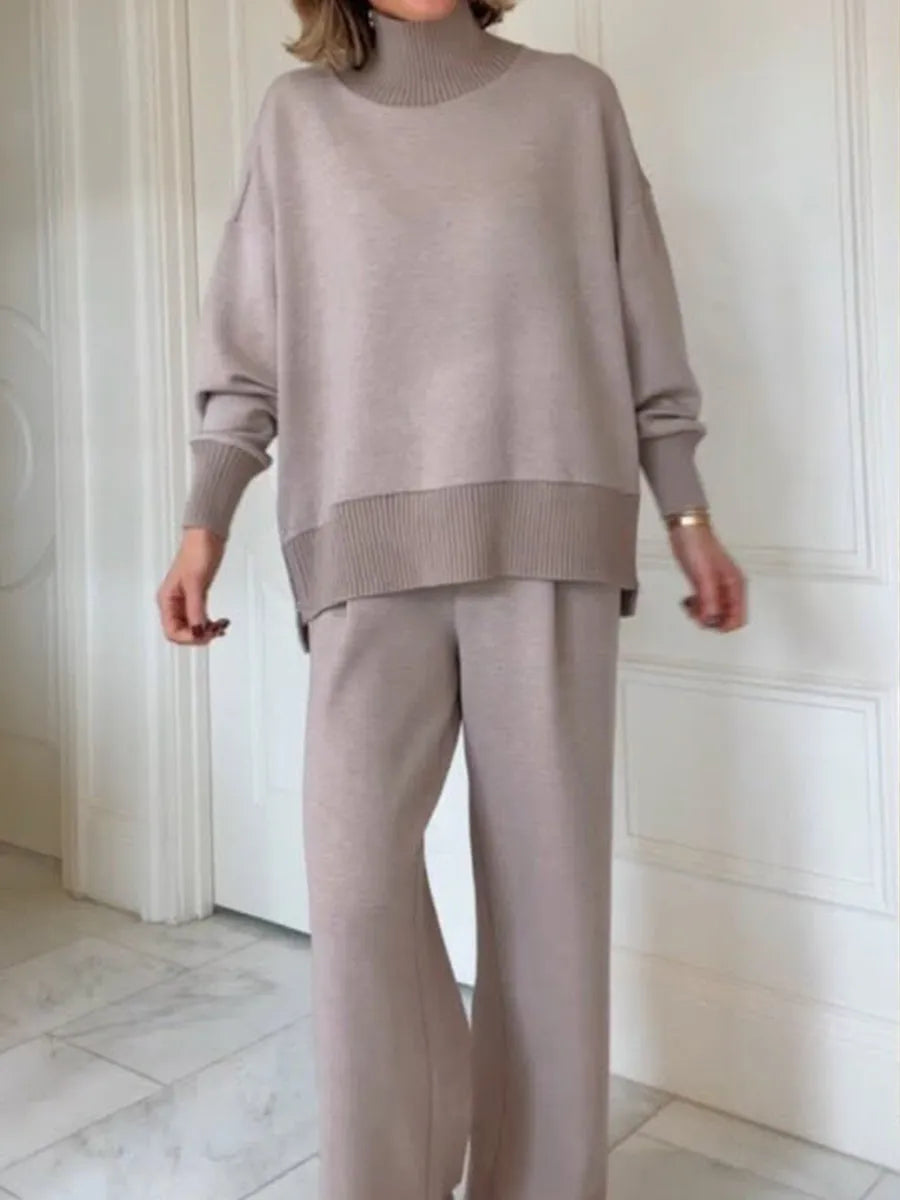 ✨✨Casual Travel Stand Collar Side Zipper Top Straight Pants Two-Piece Set