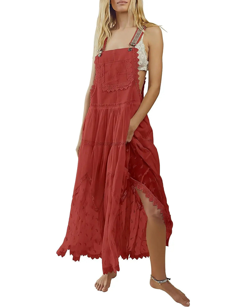👗✨ Women’s Summer Lace Tulle Maxi Dress – Flared & Adjustable 👗✨