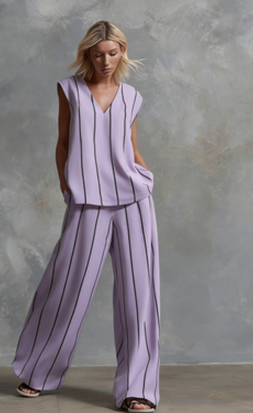 🌷🌷Women’s Sleeveless Striped Top and Full-Length Pants Set