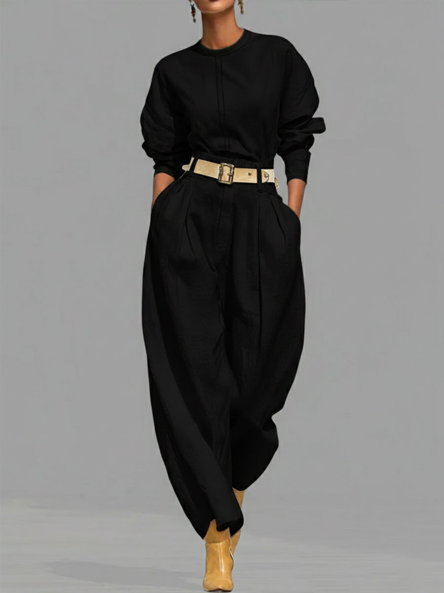 ✨ Free Shipping✨Casual And Cotton Crew-neck Shirt And High-waisted Tapered Trousers