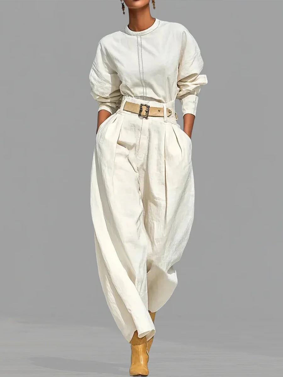 ✨ Free Shipping✨Casual And Cotton Crew-neck Shirt And High-waisted Tapered Trousers