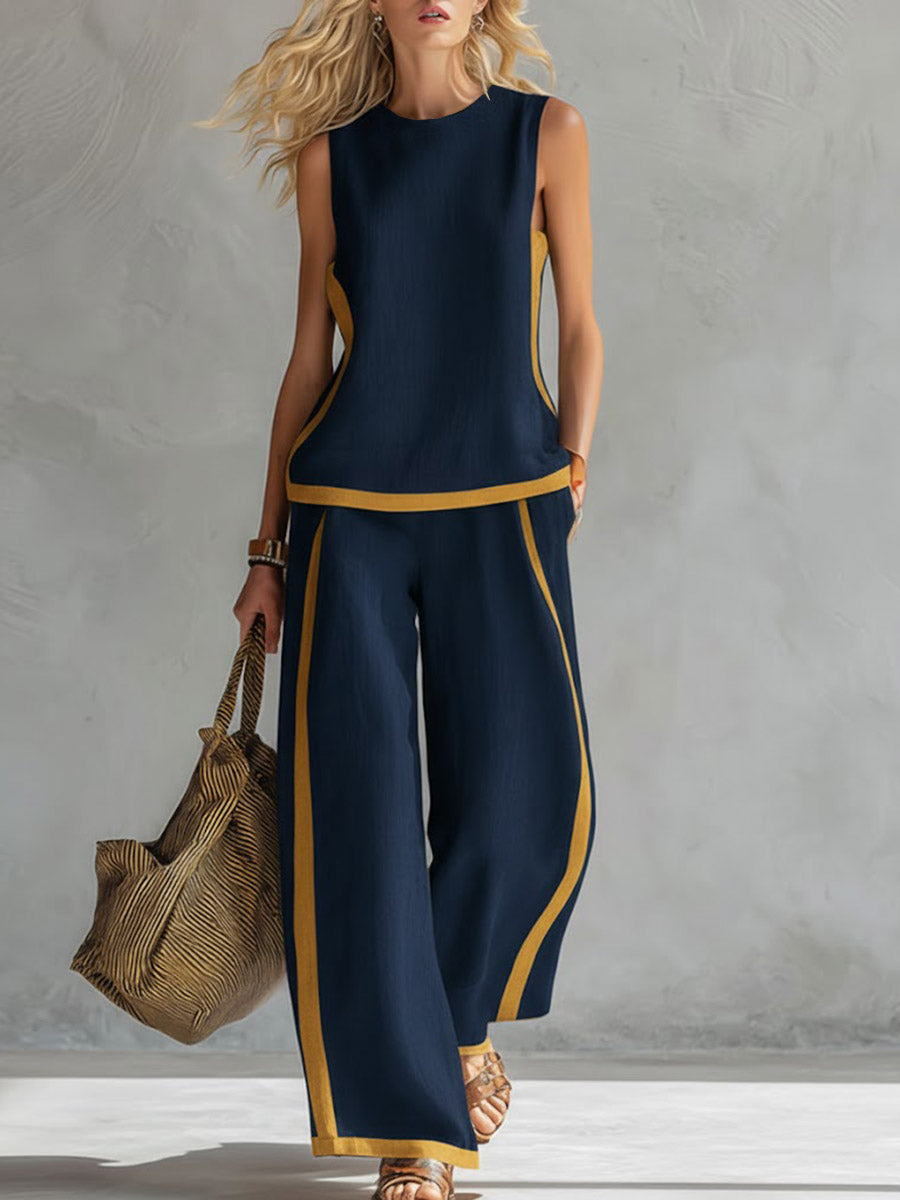 ✨ Free Shipping✨Women's Round Neck Sleeveless Casual Loose Top And High-waisted