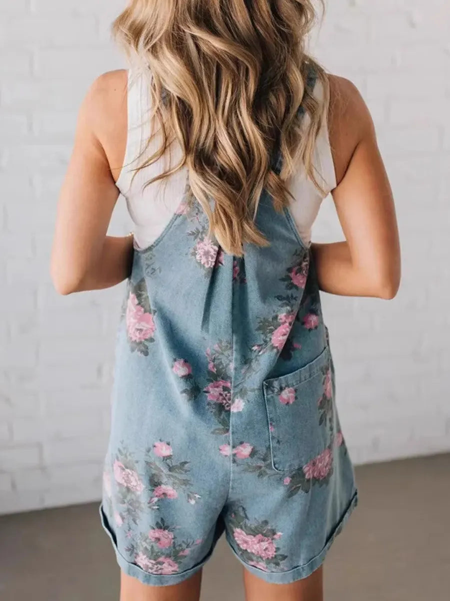 💝💝Women's Retro Personality Printed Denim Jumpsuit