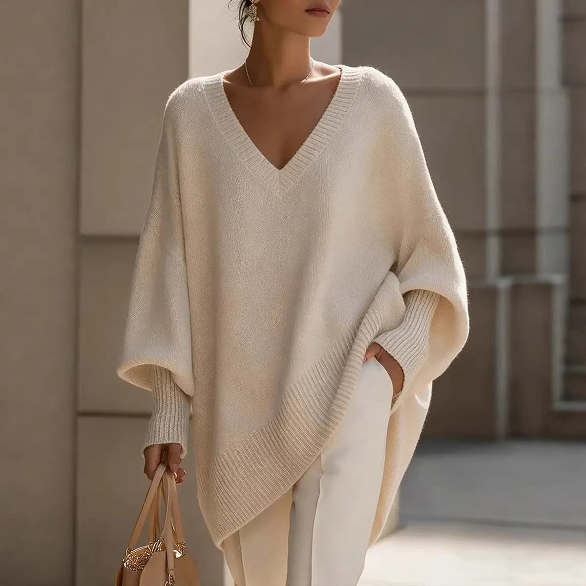 ✨ Free Shipping✨Women's solid color V-neck sweater with long sleeves, casual, loose fit