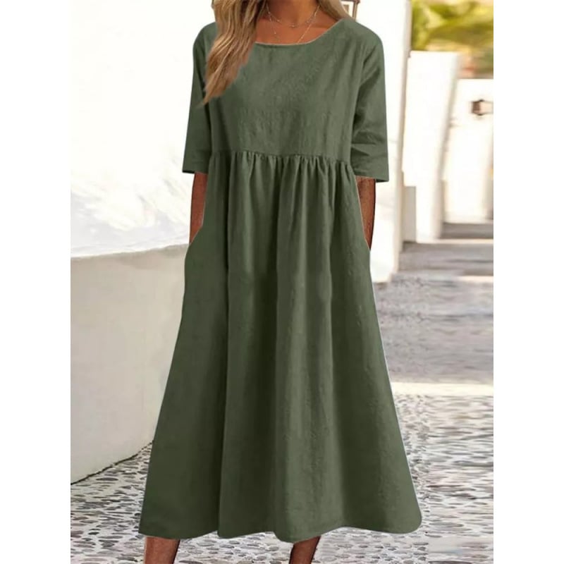 🌸 Cotton Linen Casual Midi Dress 🎉 Limited Time Deal