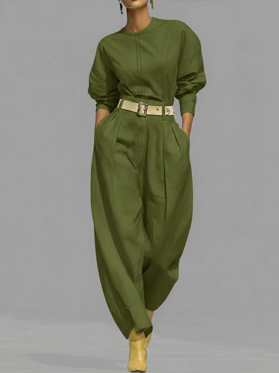 ✨ Free Shipping✨Casual And Cotton Crew-neck Shirt And High-waisted Tapered Trousers