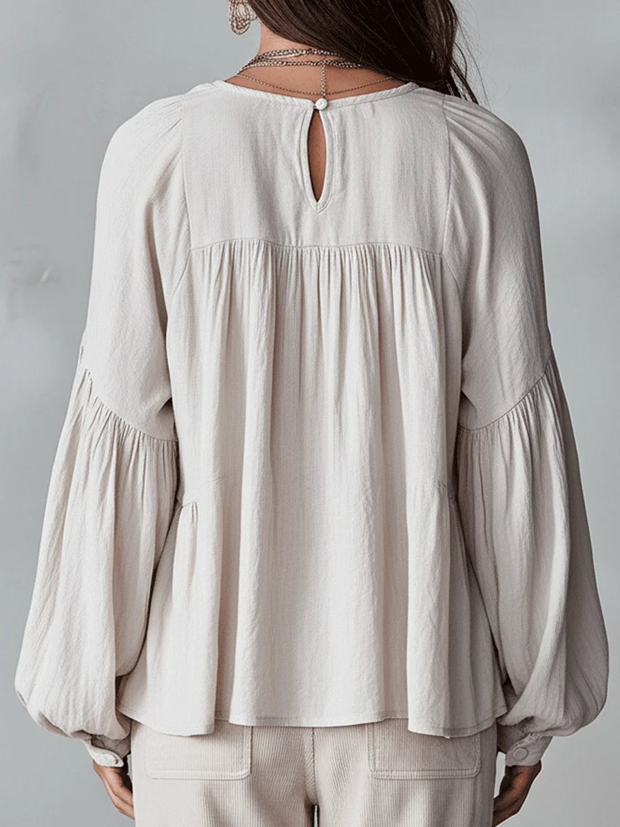 ✨✨Women's Solid Color Retro Ruffled Casual Cotton Linen Shirt