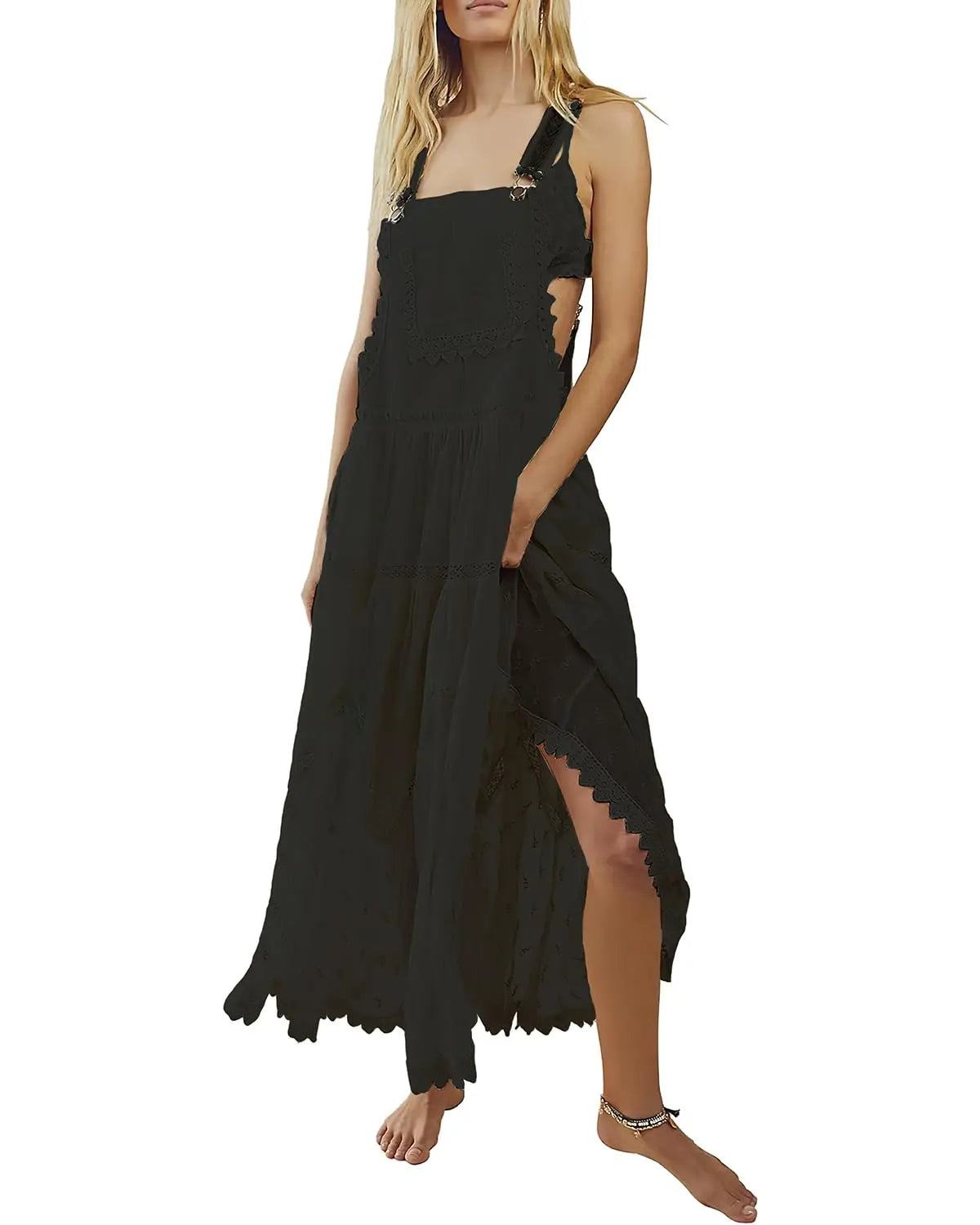 👗✨ Women’s Summer Lace Tulle Maxi Dress – Flared & Adjustable 👗✨