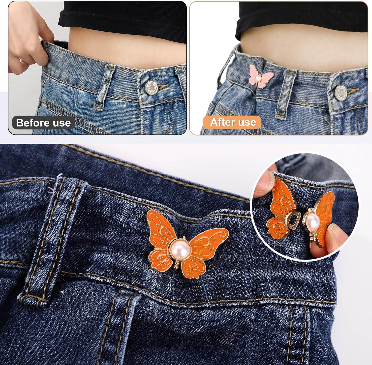 🌷🔥8Pcs Butterfly Pants Waist Tightener
