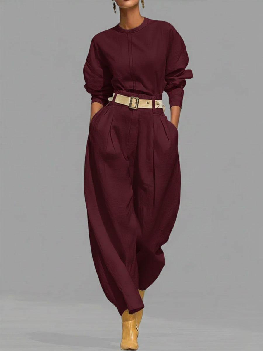 ✨ Free Shipping✨Casual And Cotton Crew-neck Shirt And High-waisted Tapered Trousers