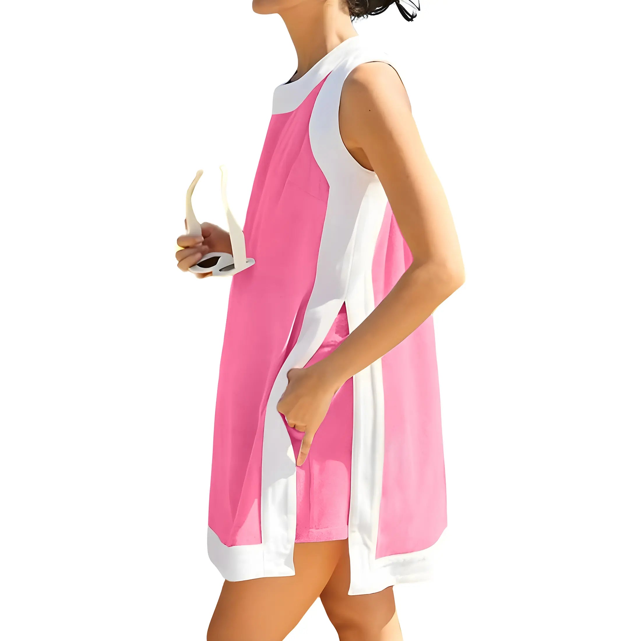 💝💝Yeokou Women's 2 Piece Outfits Sets Casual Color Block Crewneck Short Sleeveless Pullover Tops Matching Shorts with Pockets Womenswear Lightweight, Women's Clothes, 2 Piece Sets