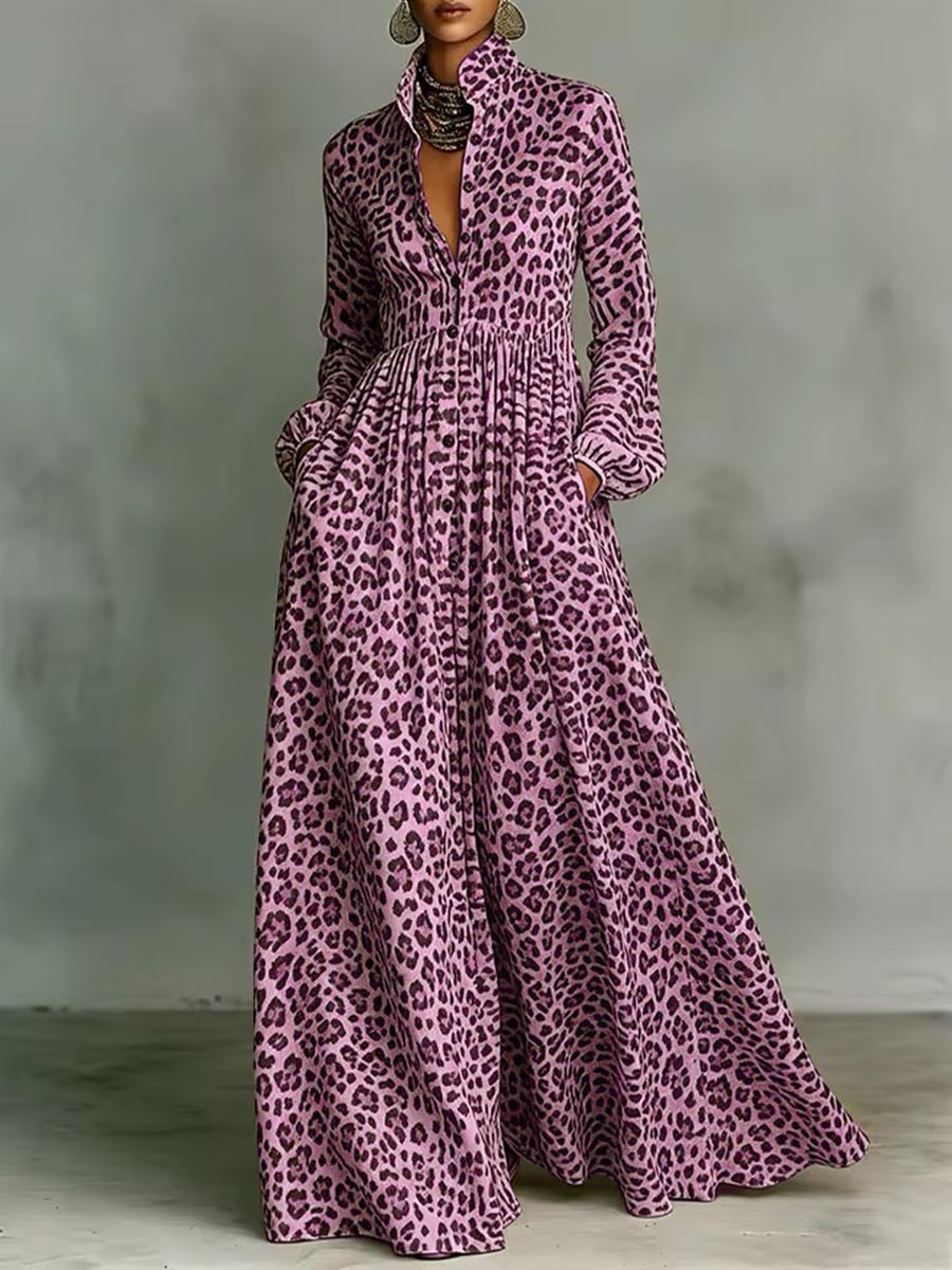 📦📦LAST DAY SAVE 49% ⏰Women's Leopard Print Shirt-collar Long-sleeve Casual Loose A-line Dress
