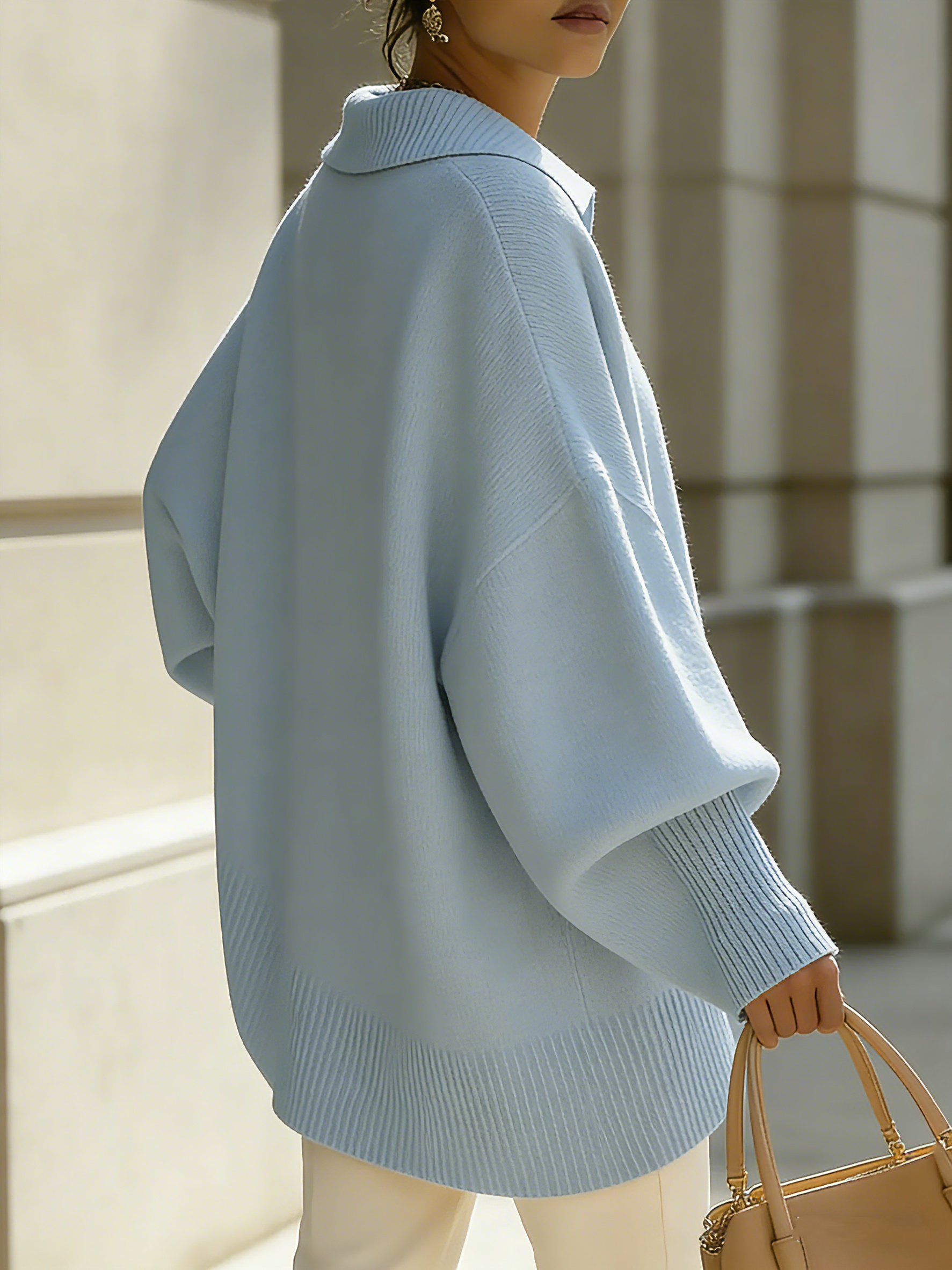 ✨✨Women's Solid Color V-neck Long-sleeved Casual Loose-fitting Knitted Pullover Sweater