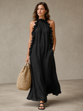 🌷🌷Breezy Halter Neck Ruffle Maxi Dress for Vacation & Summer Days