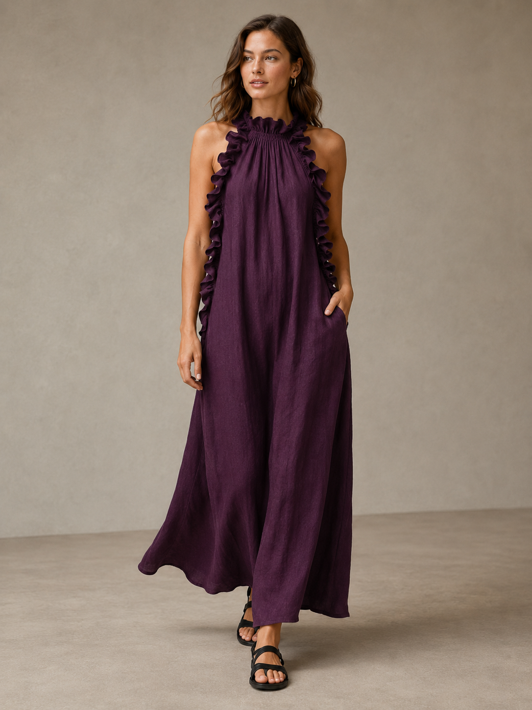🌷🌷Breezy Halter Neck Ruffle Maxi Dress for Vacation & Summer Days