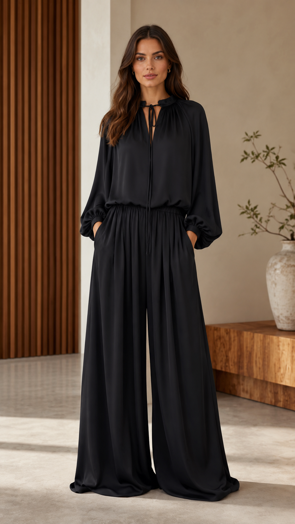 🌷Elegant Tie-Neck Wide-Leg Jumpsuit