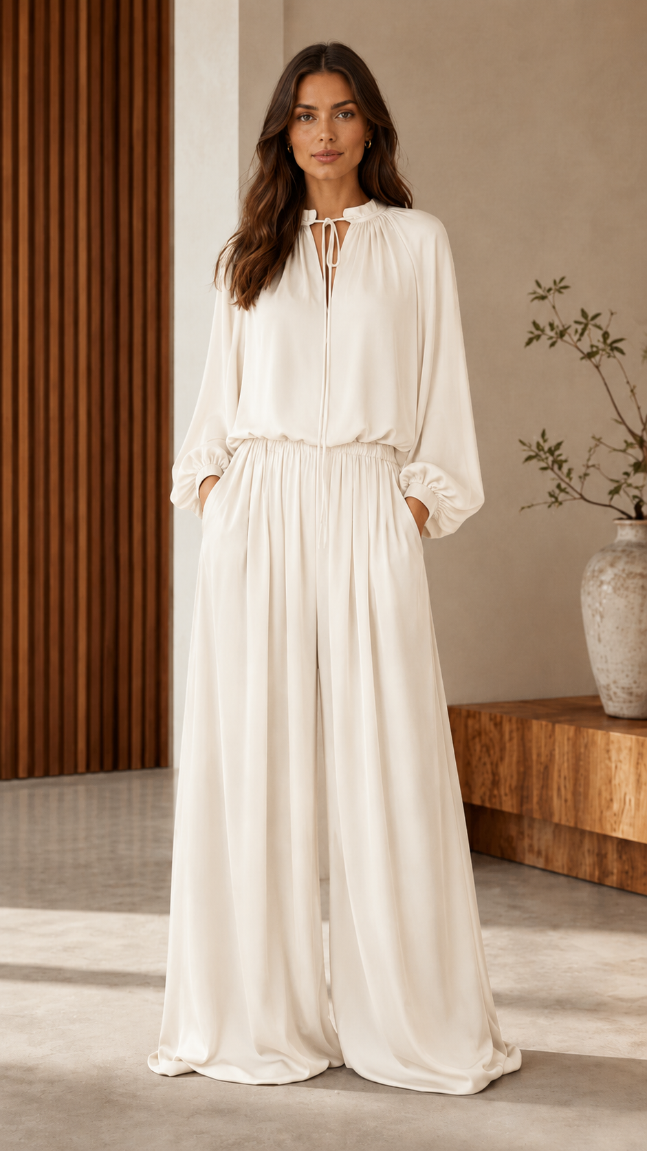 🌷Elegant Tie-Neck Wide-Leg Jumpsuit