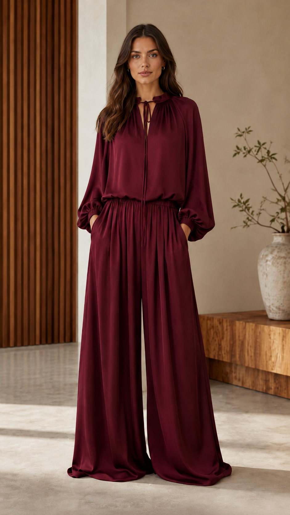 🌷Elegant Tie-Neck Wide-Leg Jumpsuit