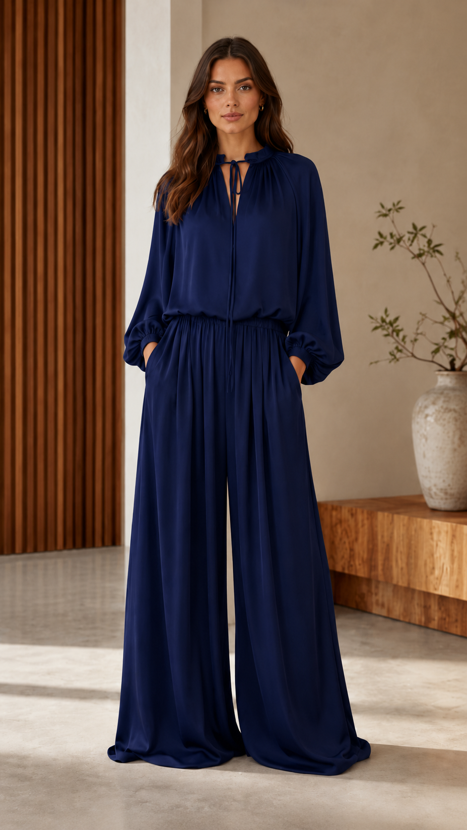 🌷Elegant Tie-Neck Wide-Leg Jumpsuit