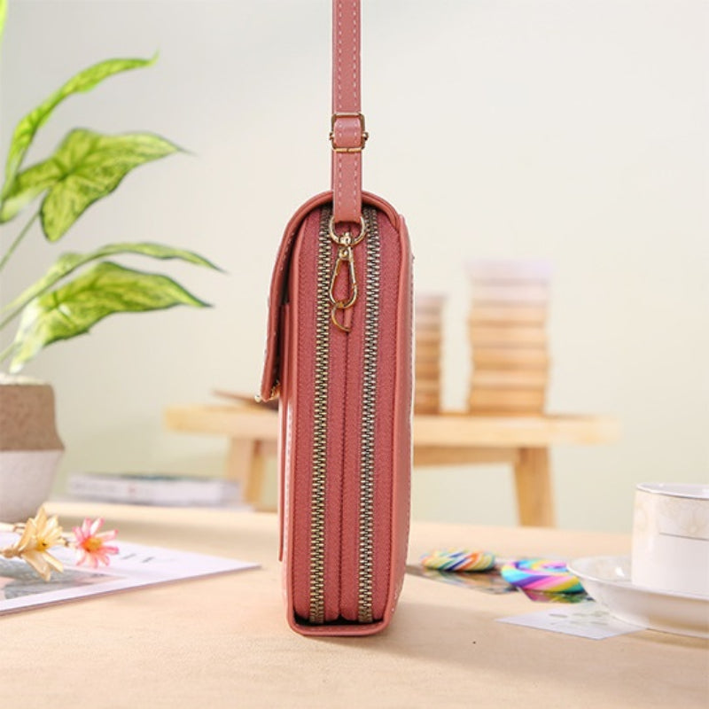 🌷🌷Fashionable Soft Vegan Leather Double Zipper Cross-body Wallet Bags