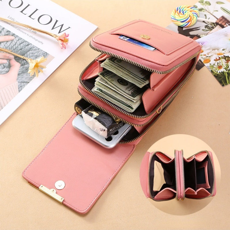 🌷🌷Fashionable Soft Vegan Leather Double Zipper Cross-body Wallet Bags