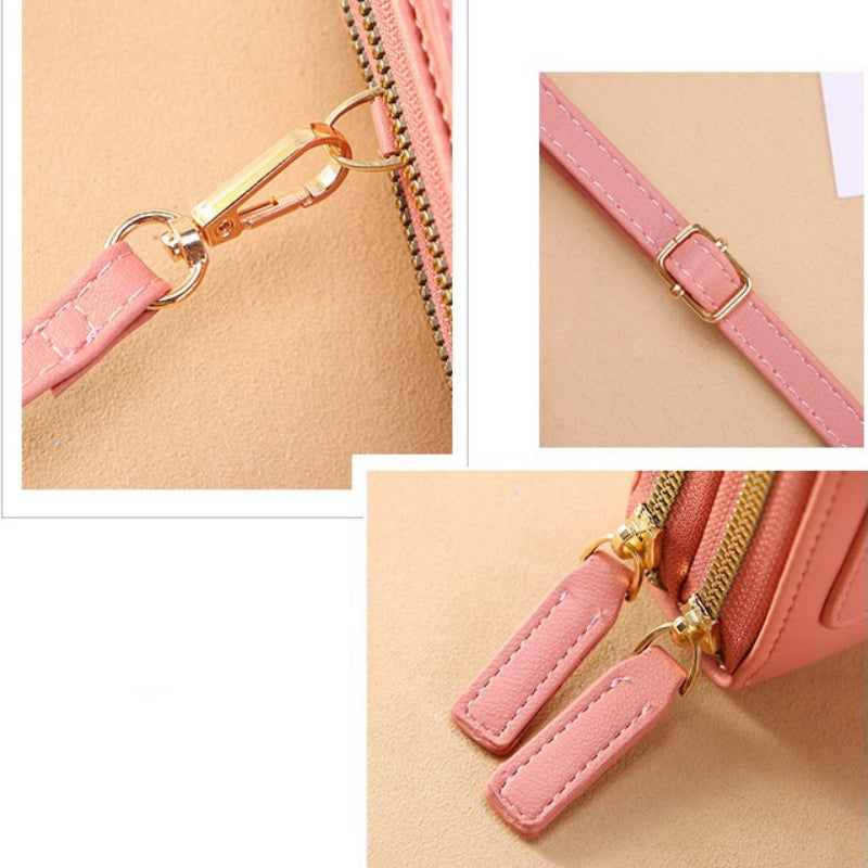 🌷🌷Fashionable Soft Vegan Leather Double Zipper Cross-body Wallet Bags