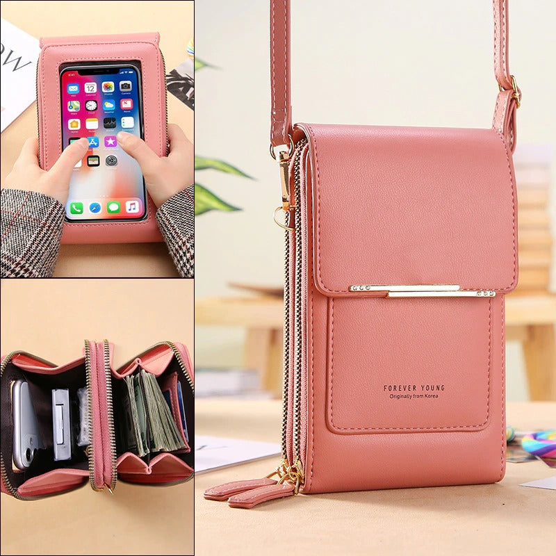 🌷🌷Fashionable Soft Vegan Leather Double Zipper Cross-body Wallet Bags